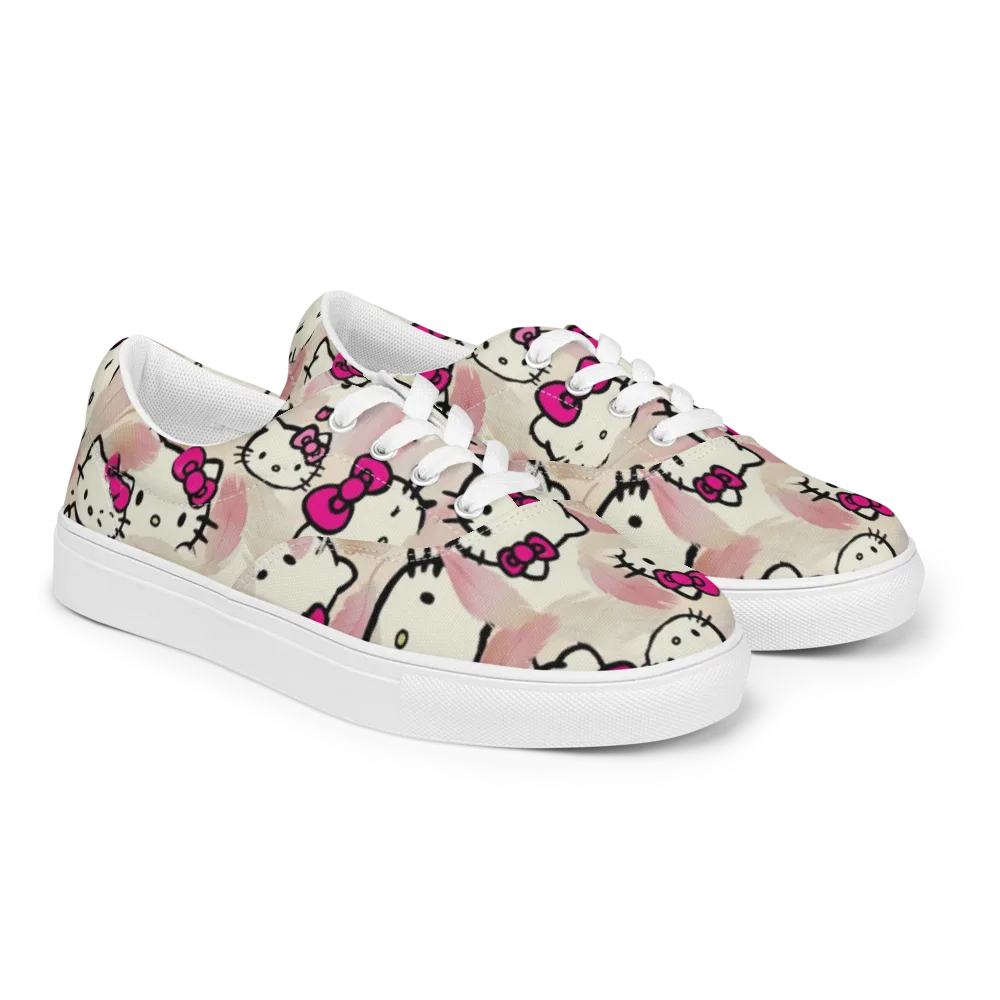 Kawaii Feather Parade on Men's Lace-Up Canvas Shoes — Right Front