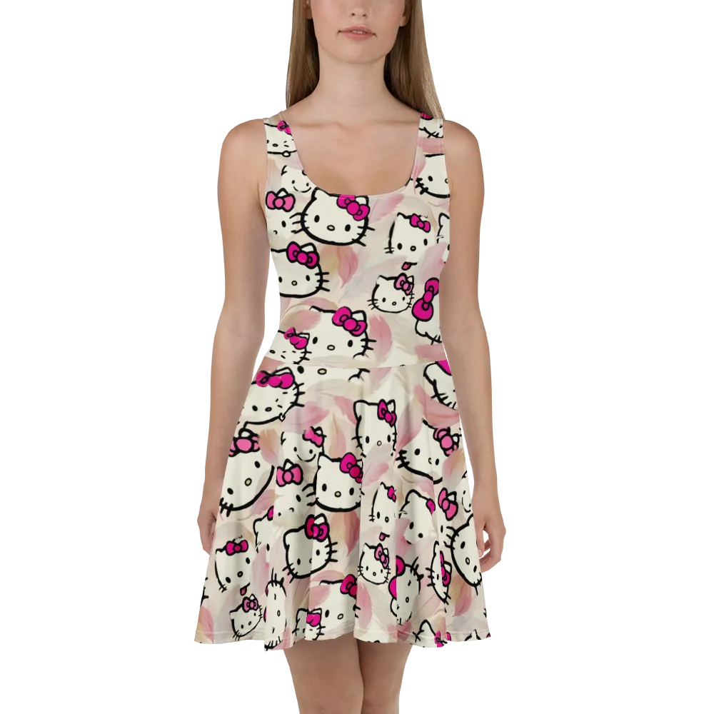 Kawaii Feather Parade on Skater Dress — Front