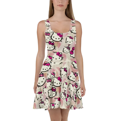 Kawaii Feather Parade on a Skater Dress