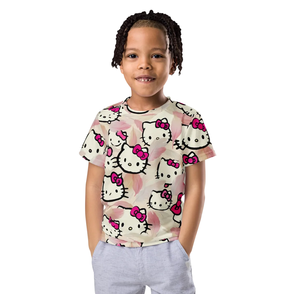 Kawaii Feather Parade on Kids Crew Neck T-Shirt — Front