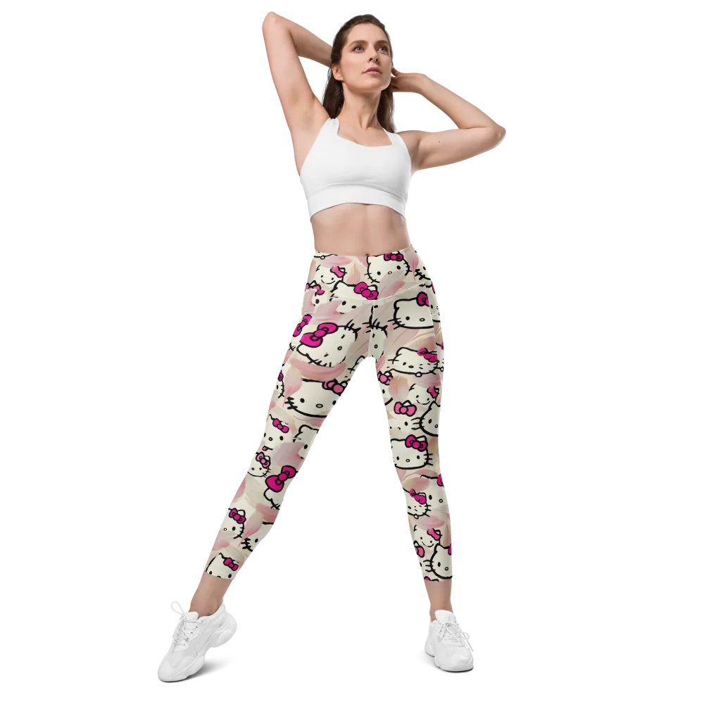 Kawaii Feather Parade on Leggings with Pockets — Front