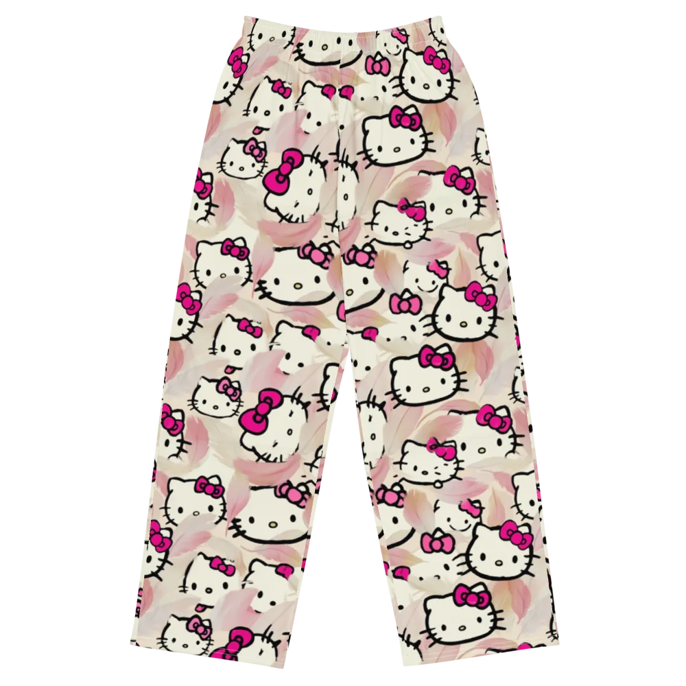 Kawaii Feather Parade on Wide-Leg Pants — Front