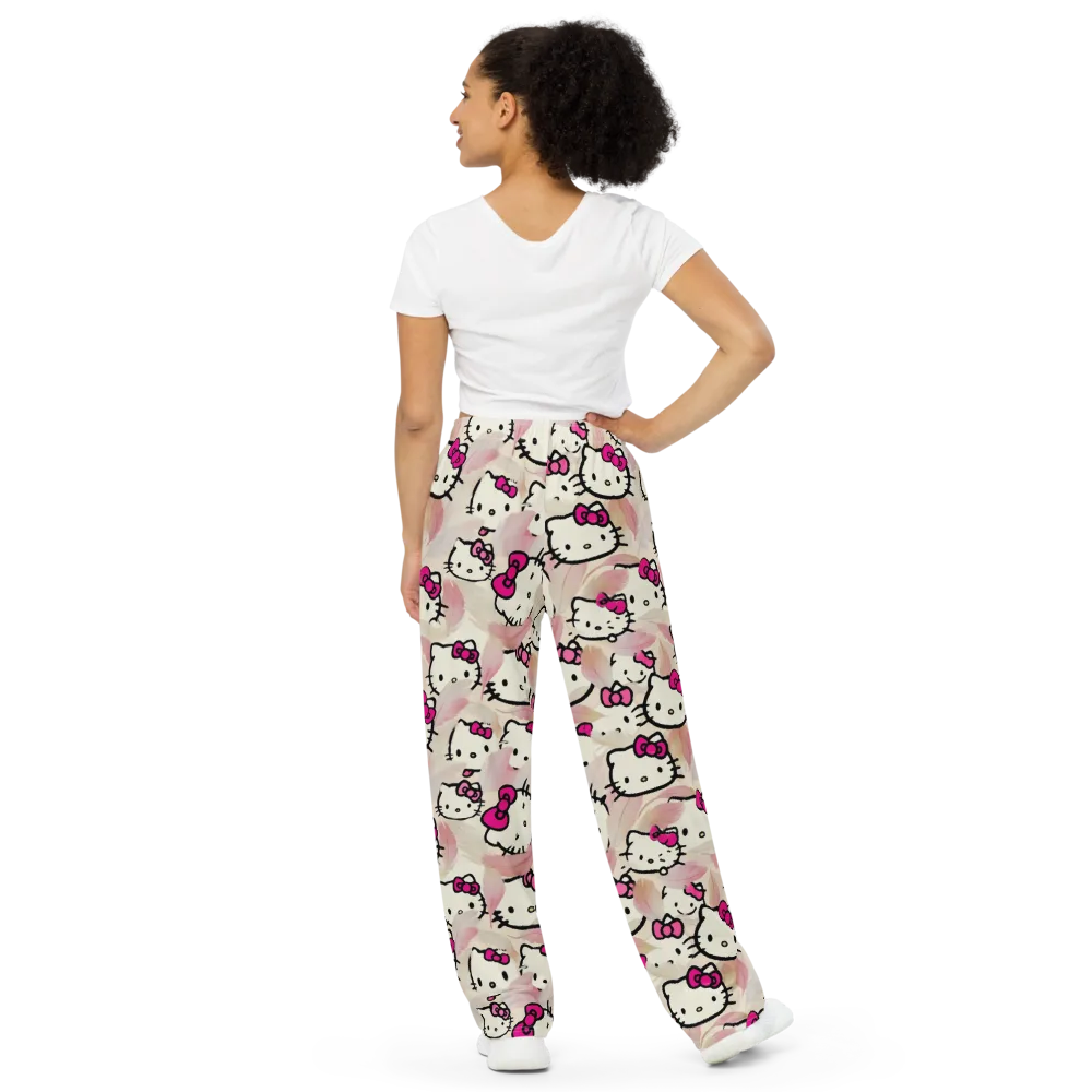 Kawaii Feather Parade on Wide-Leg Pants — Back