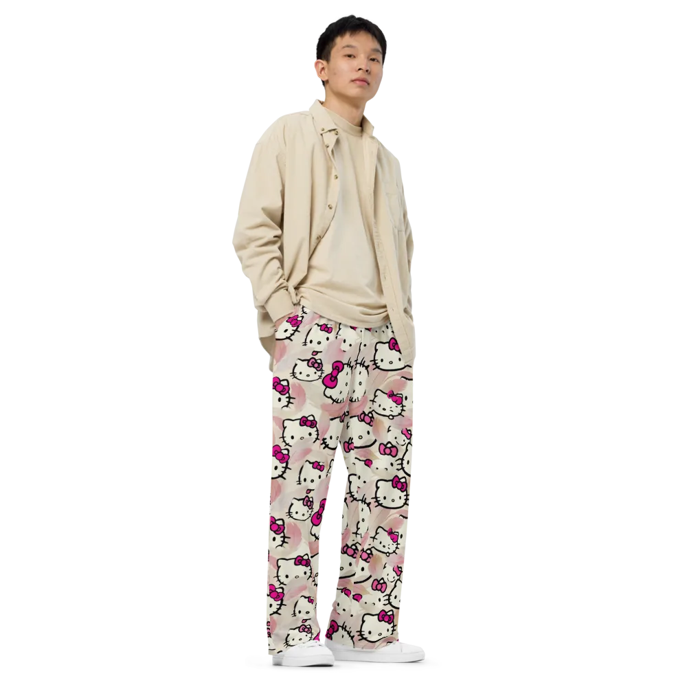 Kawaii Feather Parade on Wide-Leg Pants — Right Front