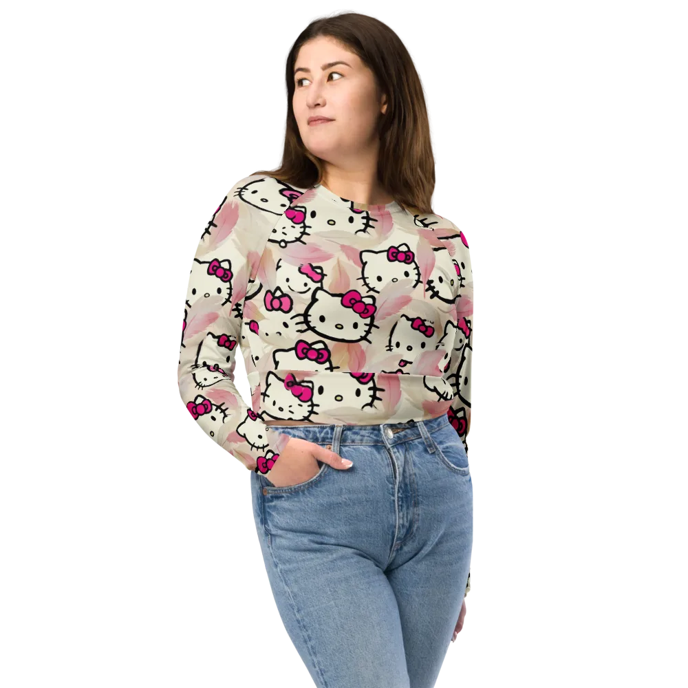 Kawaii Feather Parade on Long Sleeve Crop Top — Front