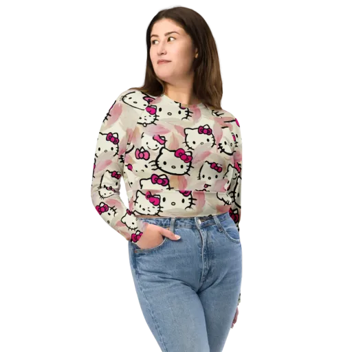 Kawaii Feather Parade on a Long Sleeve Crop Top