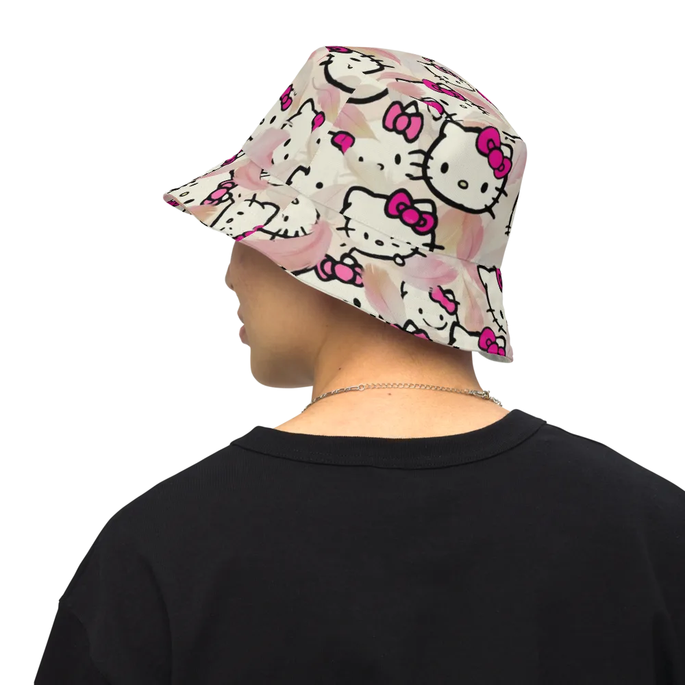 Kawaii Feather Parade on Reversible Bucket Hat — Back Inside