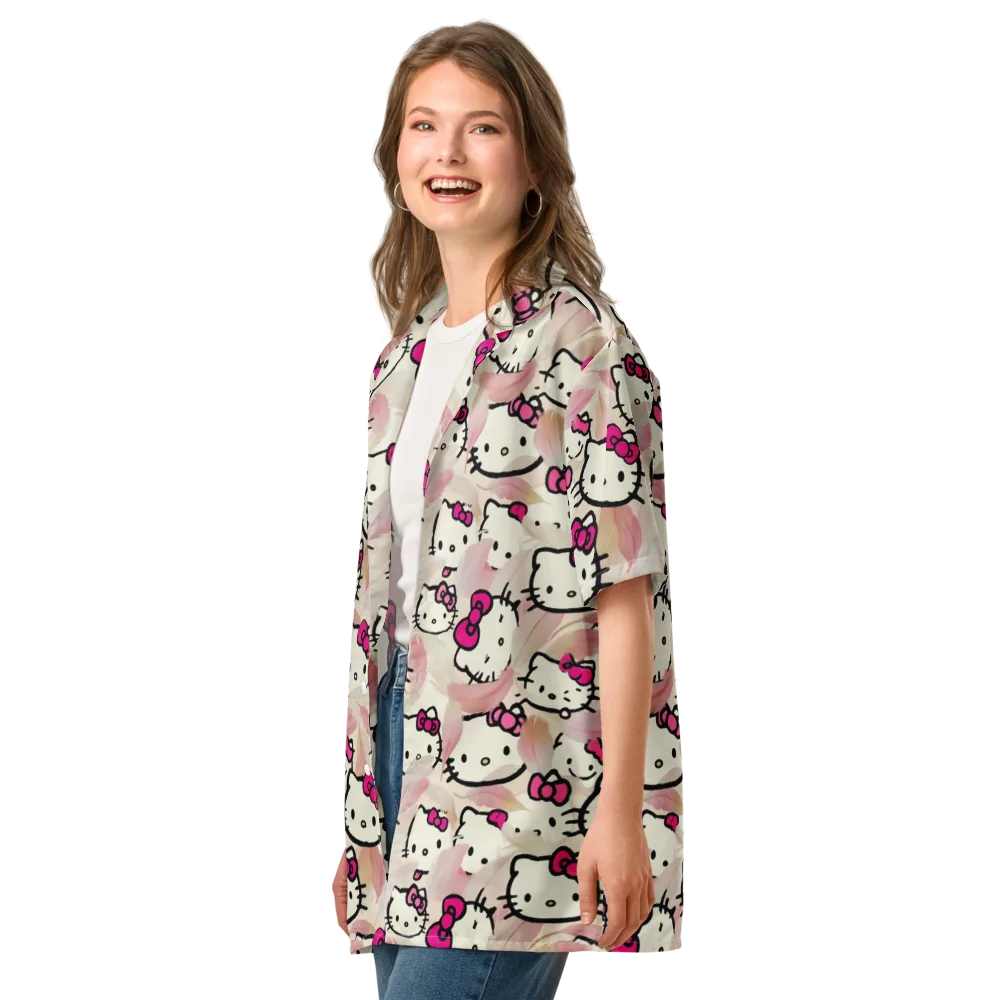 Kawaii Feather Parade on Button Shirt — Left Front