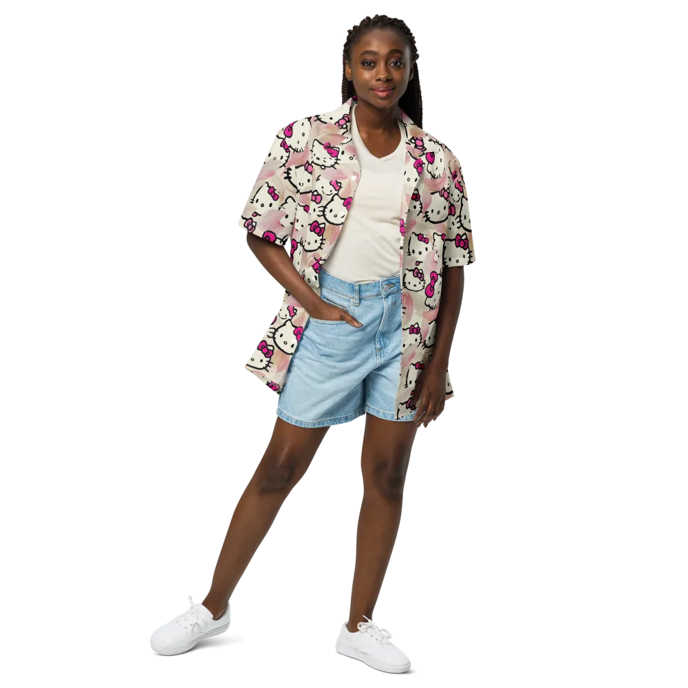 Kawaii Feather Parade on Button Shirt — Front