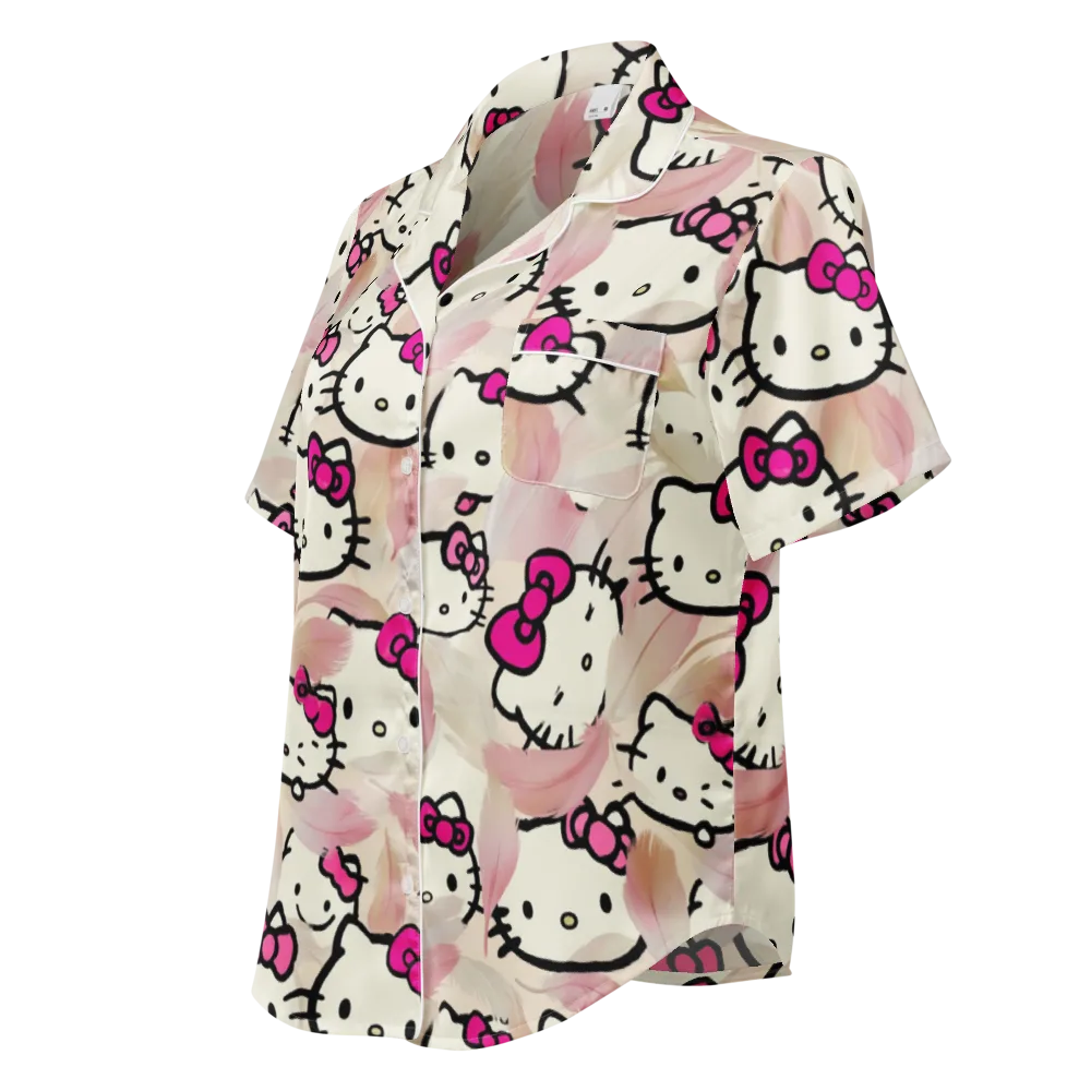 Kawaii Feather Parade on Women's Short Sleeve Pajama Top — Left Front