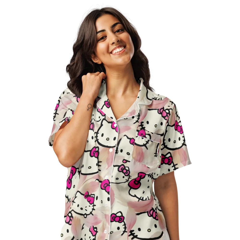 Kawaii Feather Parade on Women's Short Sleeve Pajama Top — Front