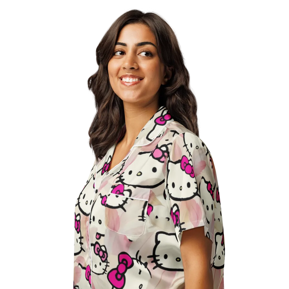 Kawaii Feather Parade on Women's Short Sleeve Pajama Top — Left Front