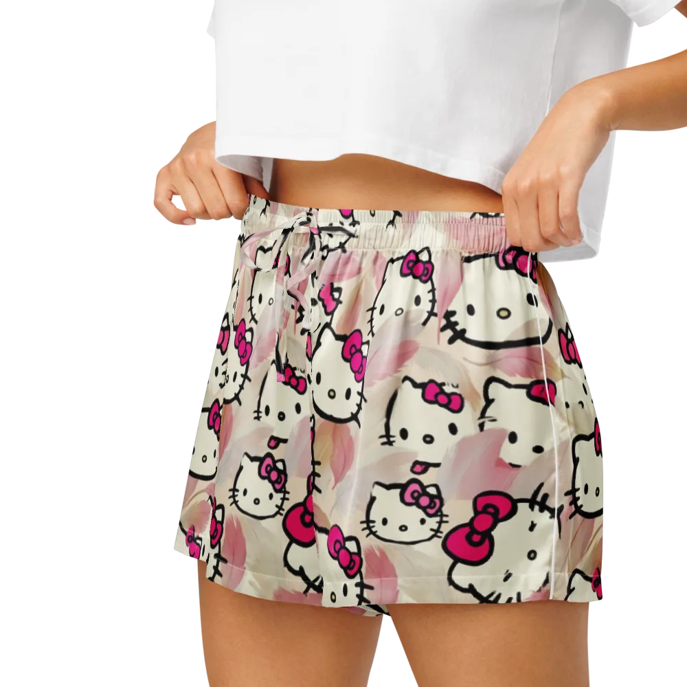 Kawaii Feather Parade on Women's Pajama Shorts — Left