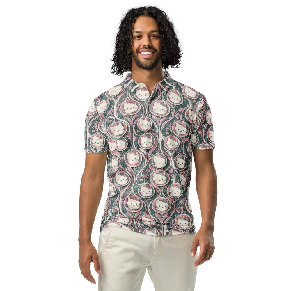 Mistletoe Kittens on Men's Slim Fit Polo Shirt — Front
