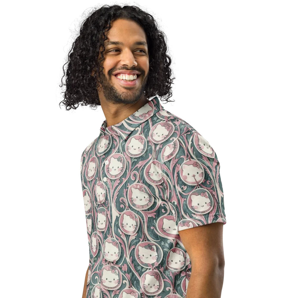 Mistletoe Kittens on Men's Slim Fit Polo Shirt — Left Front