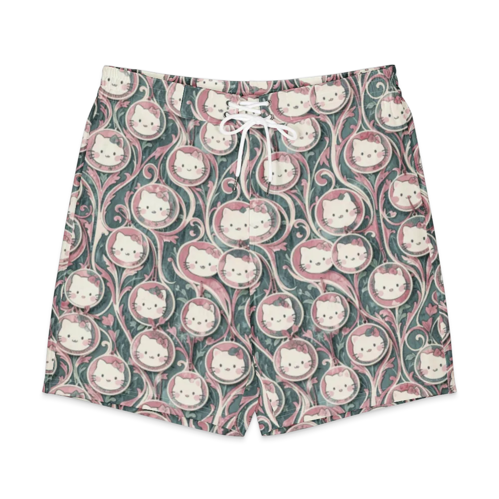 Mistletoe Kittens on Men's Board Shorts — Front