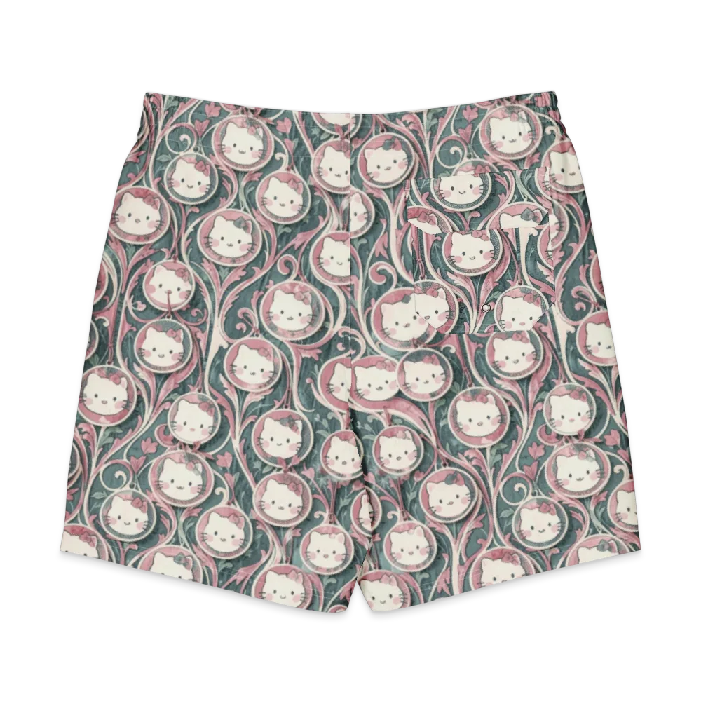Mistletoe Kittens on Men's Board Shorts — Back