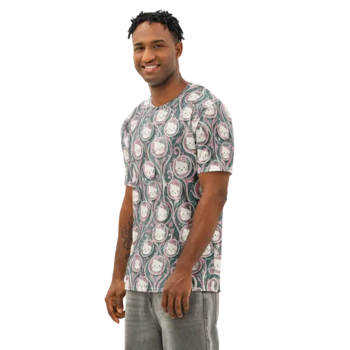 Mistletoe Kittens on a Men's Cotton Crew Neck T-Shirt
