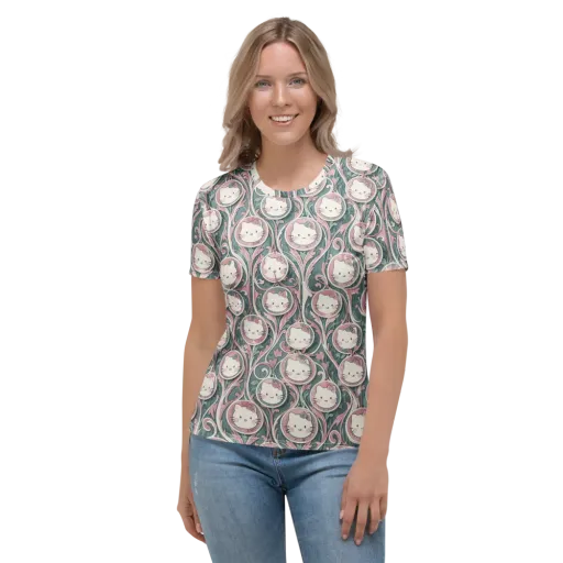 Mistletoe Kittens on a Women's Crew Neck T-Shirt