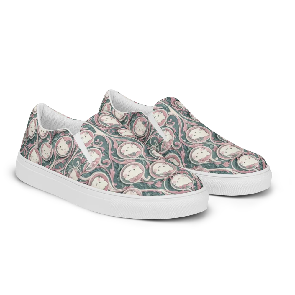 Mistletoe Kittens on Men's Slip-On Canvas Shoes — Right Front