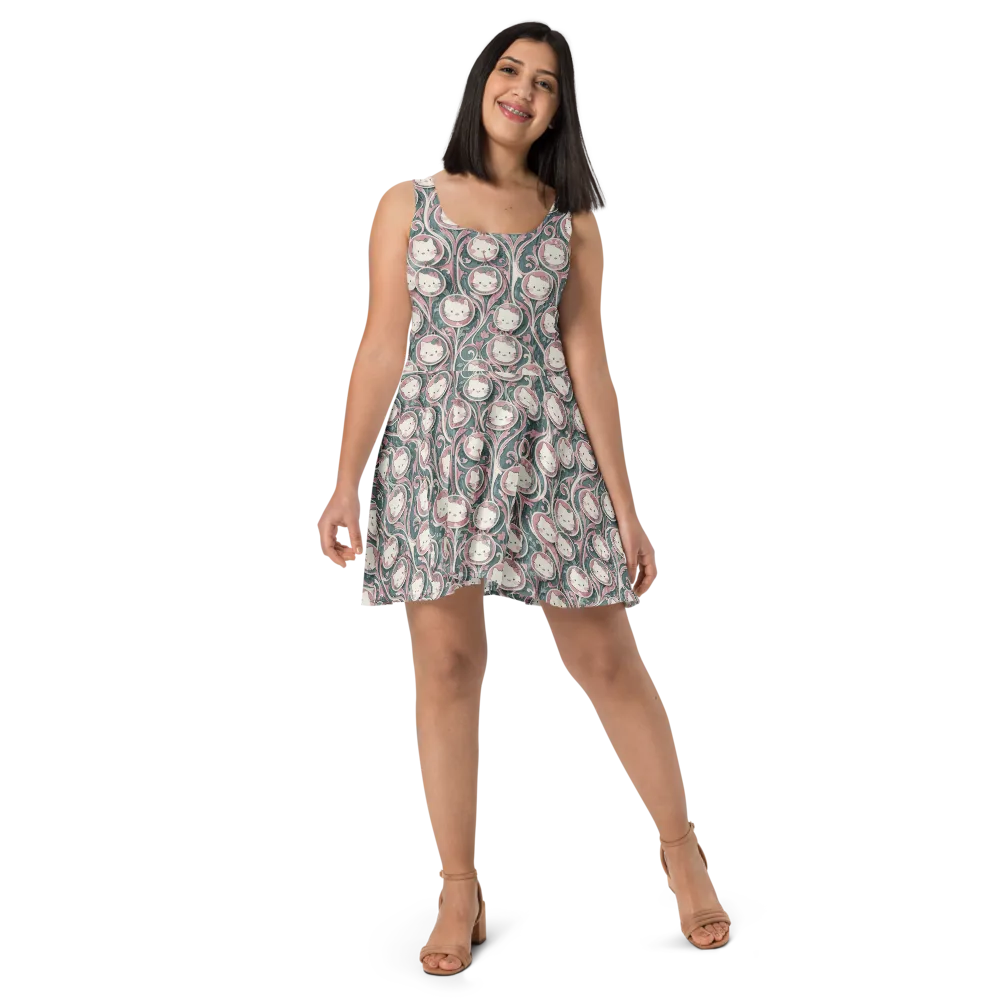 Mistletoe Kittens on Skater Dress — Front