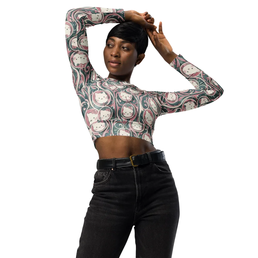 Mistletoe Kittens on Long Sleeve Crop Top — Front