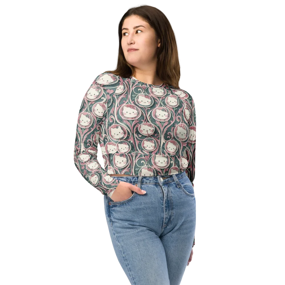 Mistletoe Kittens on Long Sleeve Crop Top — Front