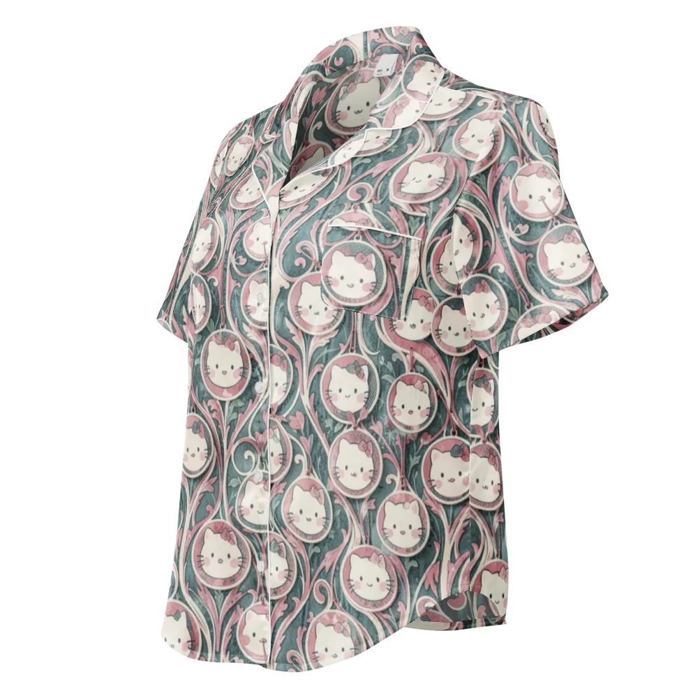 Mistletoe Kittens on Women's Short Sleeve Pajama Top — Left Front