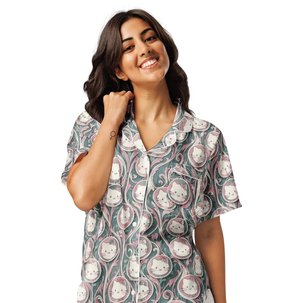 Mistletoe Kittens on Women's Short Sleeve Pajama Top — Front