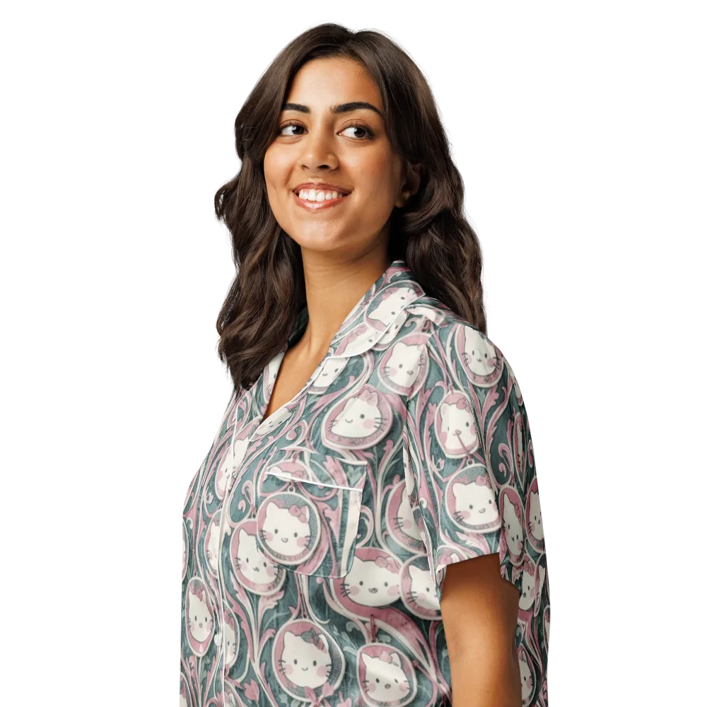 Mistletoe Kittens on Women's Short Sleeve Pajama Top — Left Front
