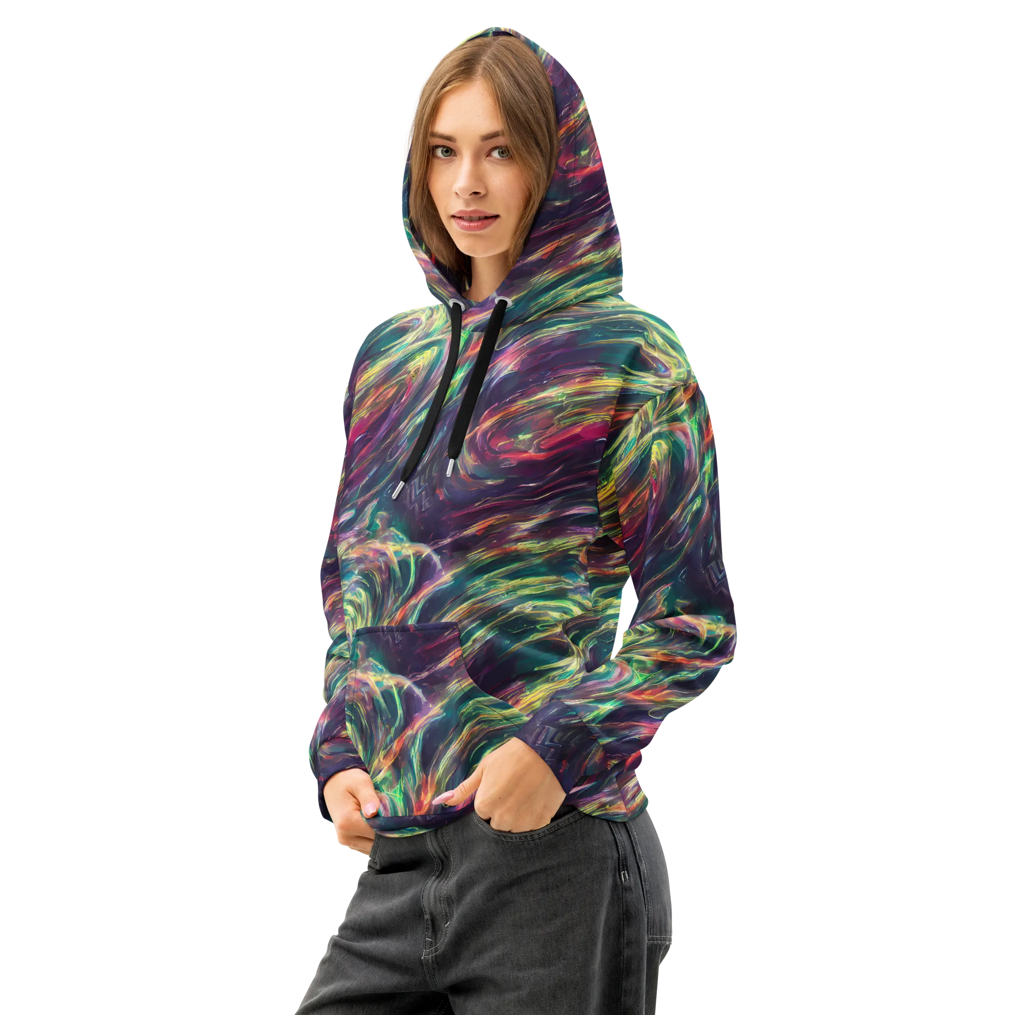 Viridian Rush on Cotton Hoodie — Left Front