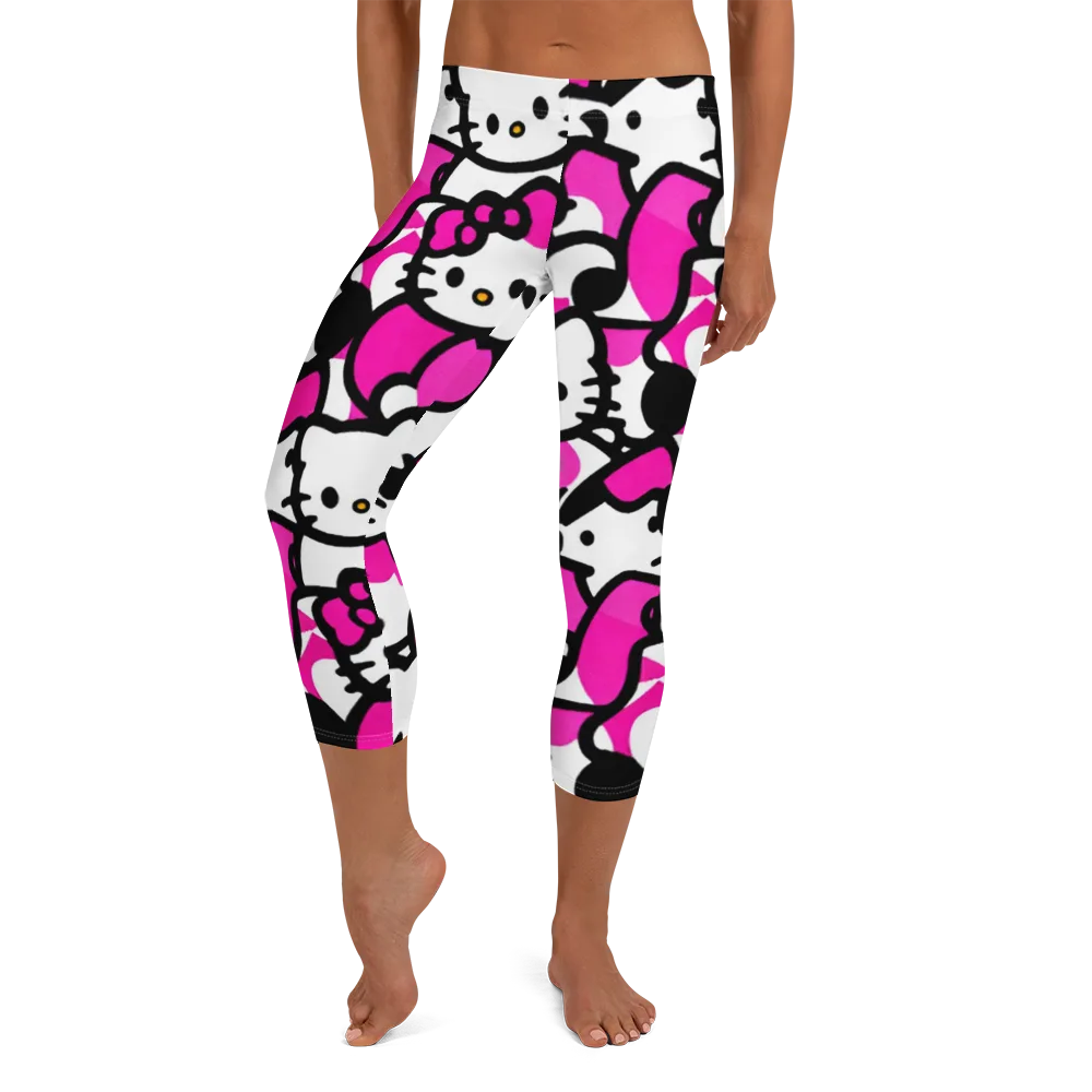 Neon Kitty Pop on Capri Leggings — Front