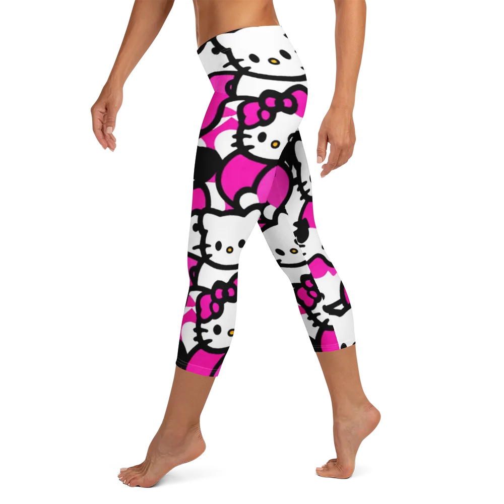 Neon Kitty Pop on Capri Leggings — Left