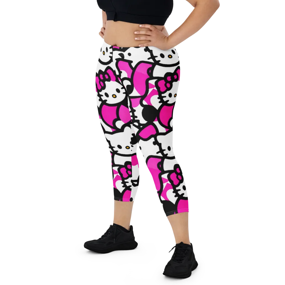 Neon Kitty Pop on Capri Leggings — Front