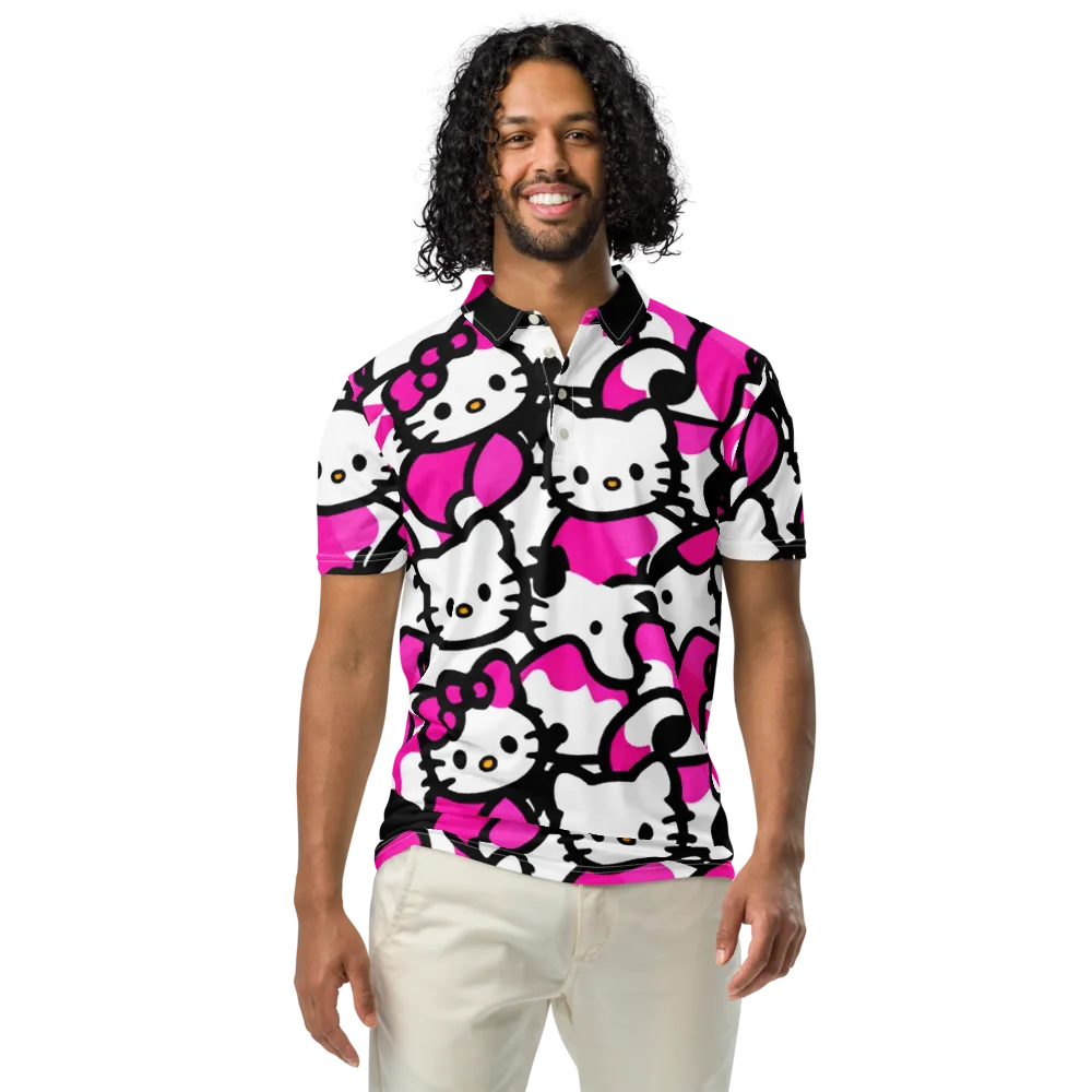 Neon Kitty Pop on Men's Slim Fit Polo Shirt — Front