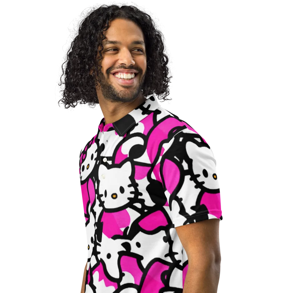 Neon Kitty Pop on Men's Slim Fit Polo Shirt — Left Front