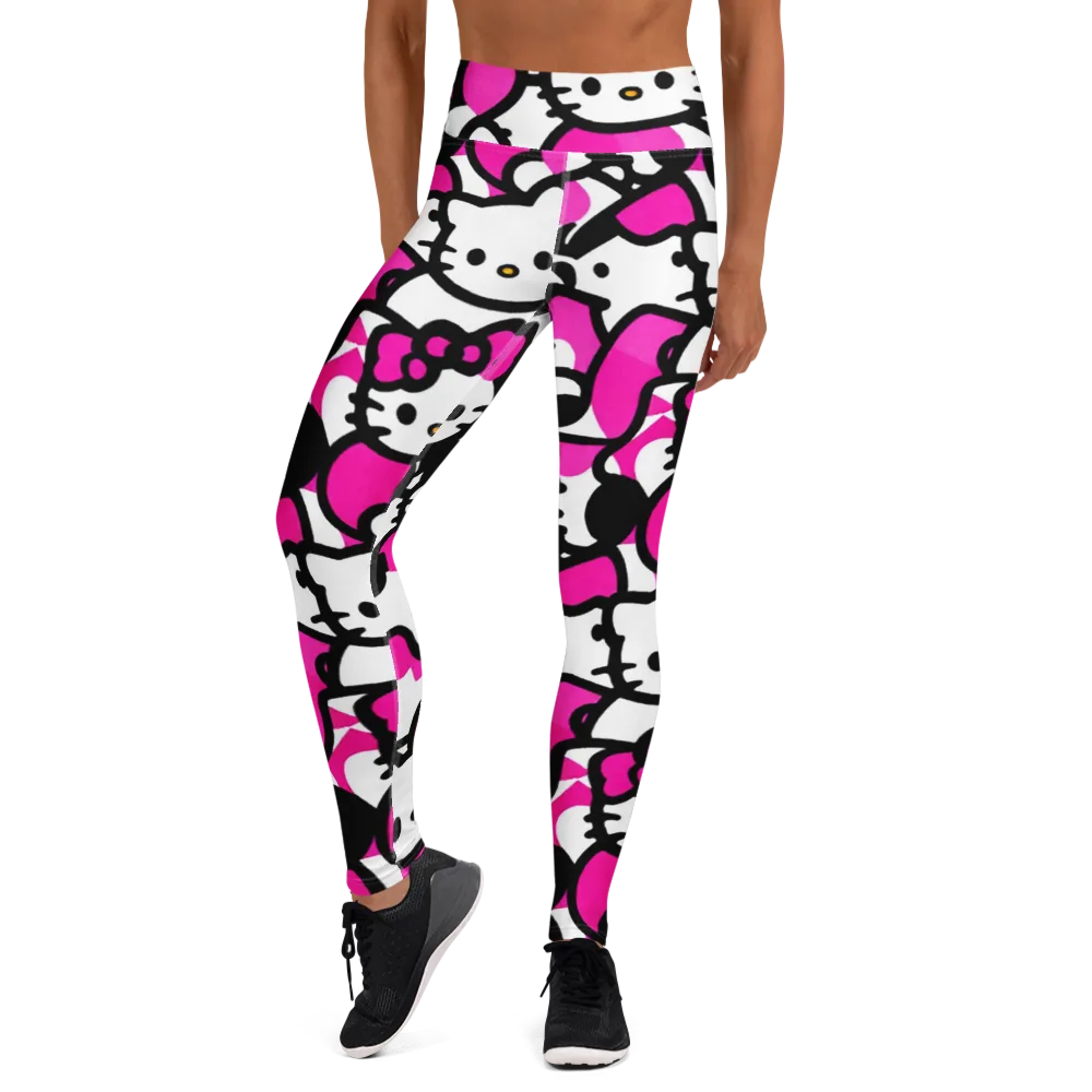 Neon Kitty Pop on Yoga Leggings — Front