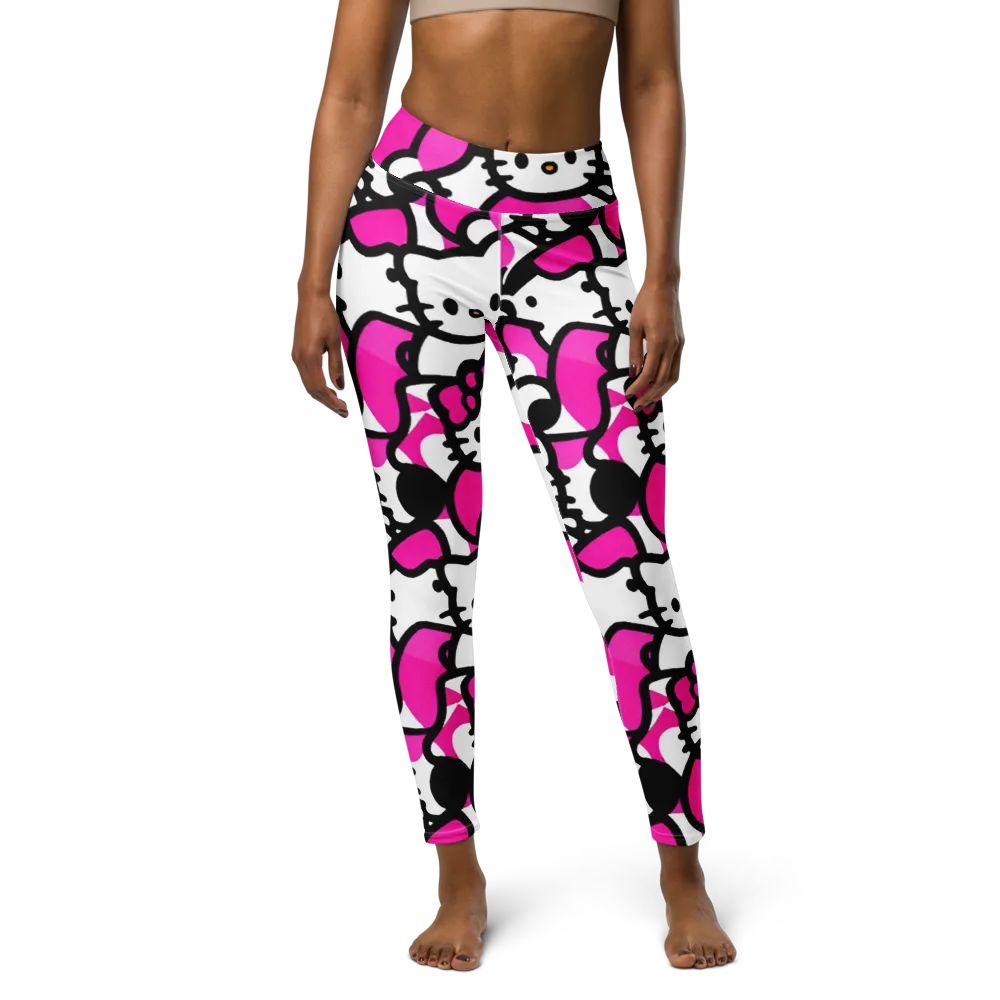 Neon Kitty Pop on Yoga Leggings — Front