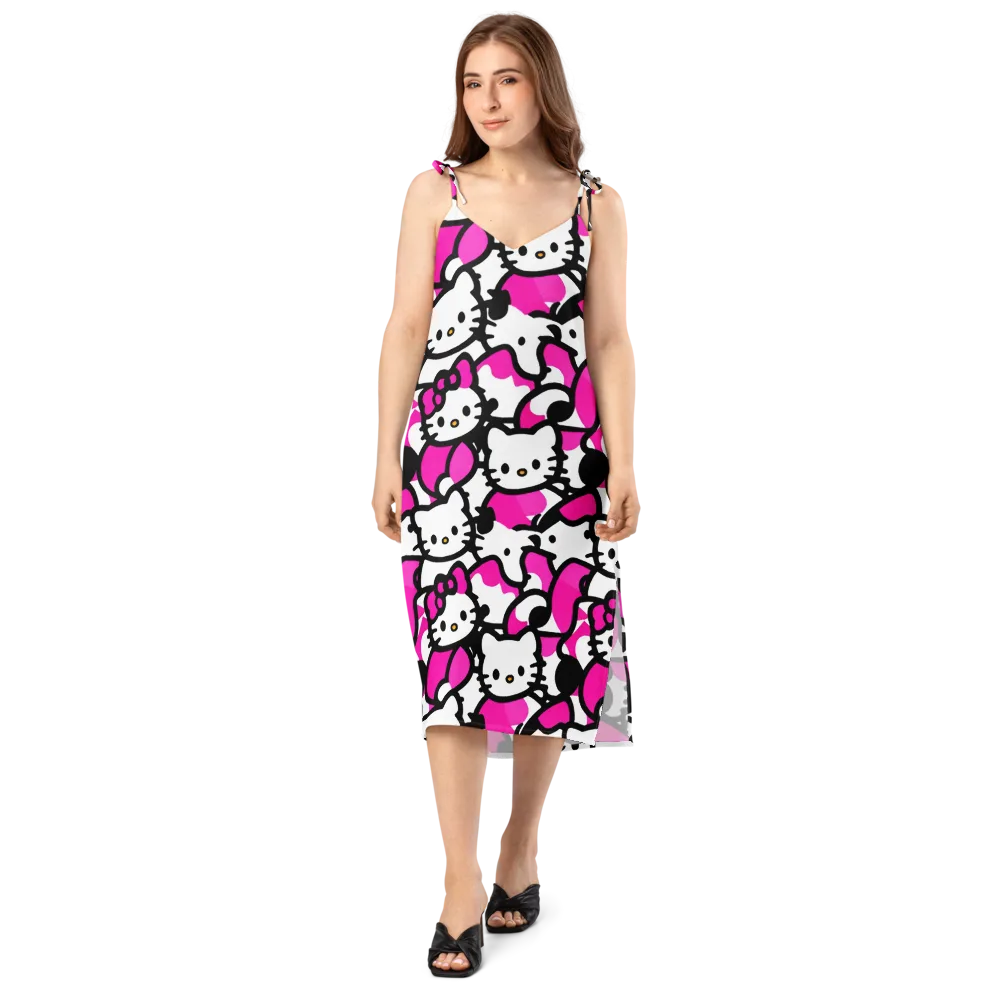 Neon Kitty Pop on Slip Dress — Front