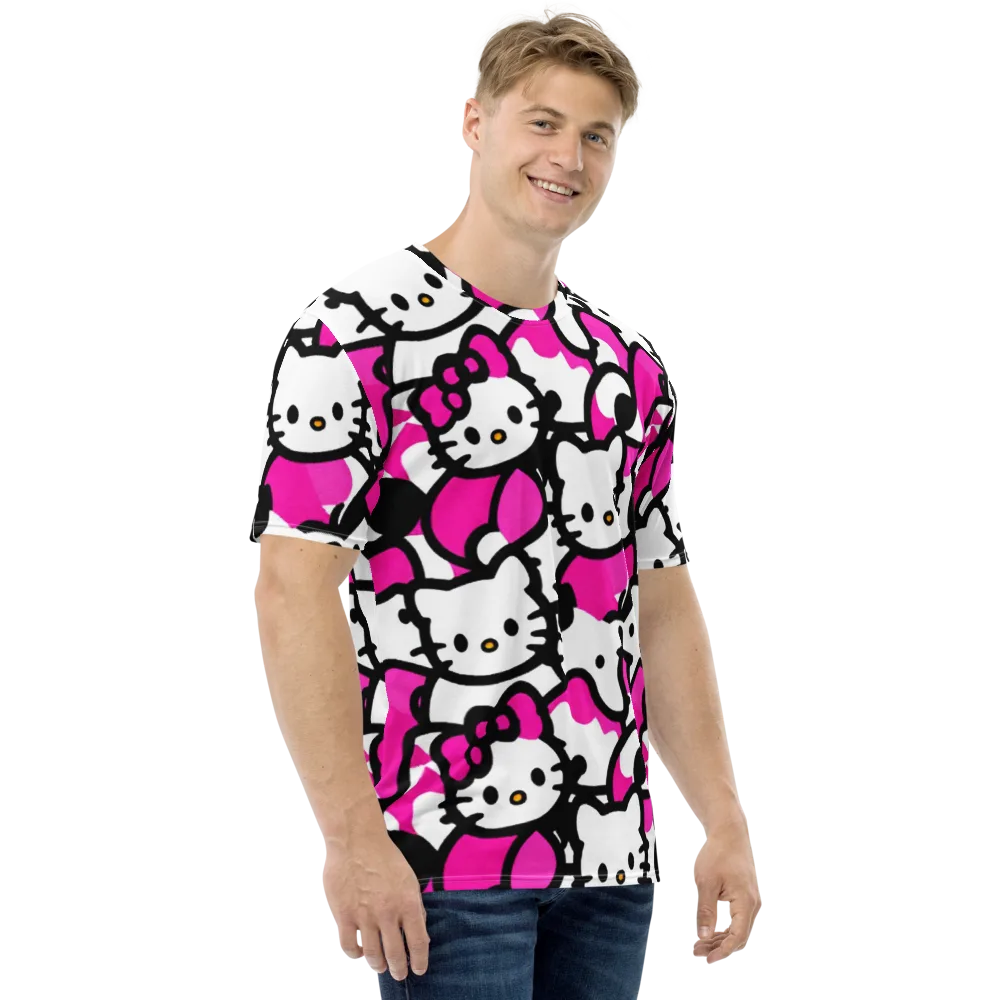 Neon Kitty Pop on Men's Crew Neck T-Shirt — Right