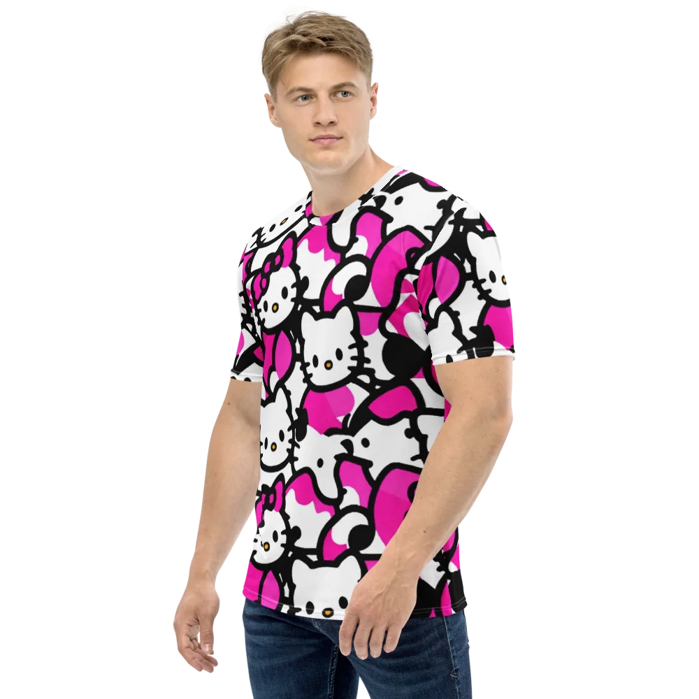 Neon Kitty Pop on Men's Crew Neck T-Shirt — Left