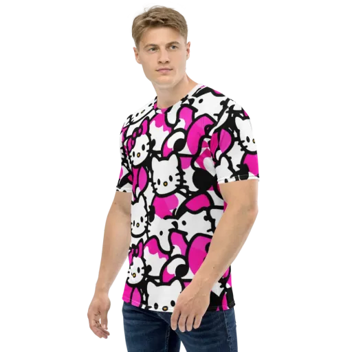 Neon Kitty Pop on a Men's Crew Neck T-Shirt
