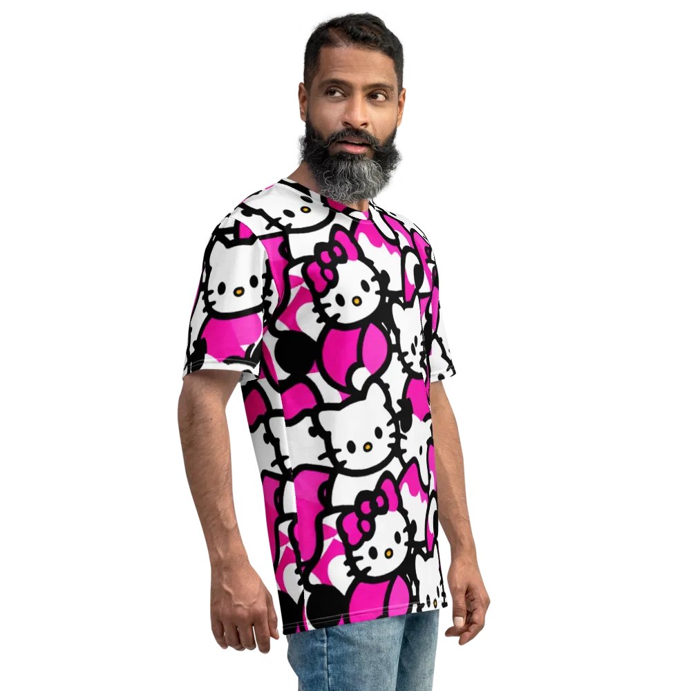 Neon Kitty Pop on Men's Crew Neck T-Shirt — Right