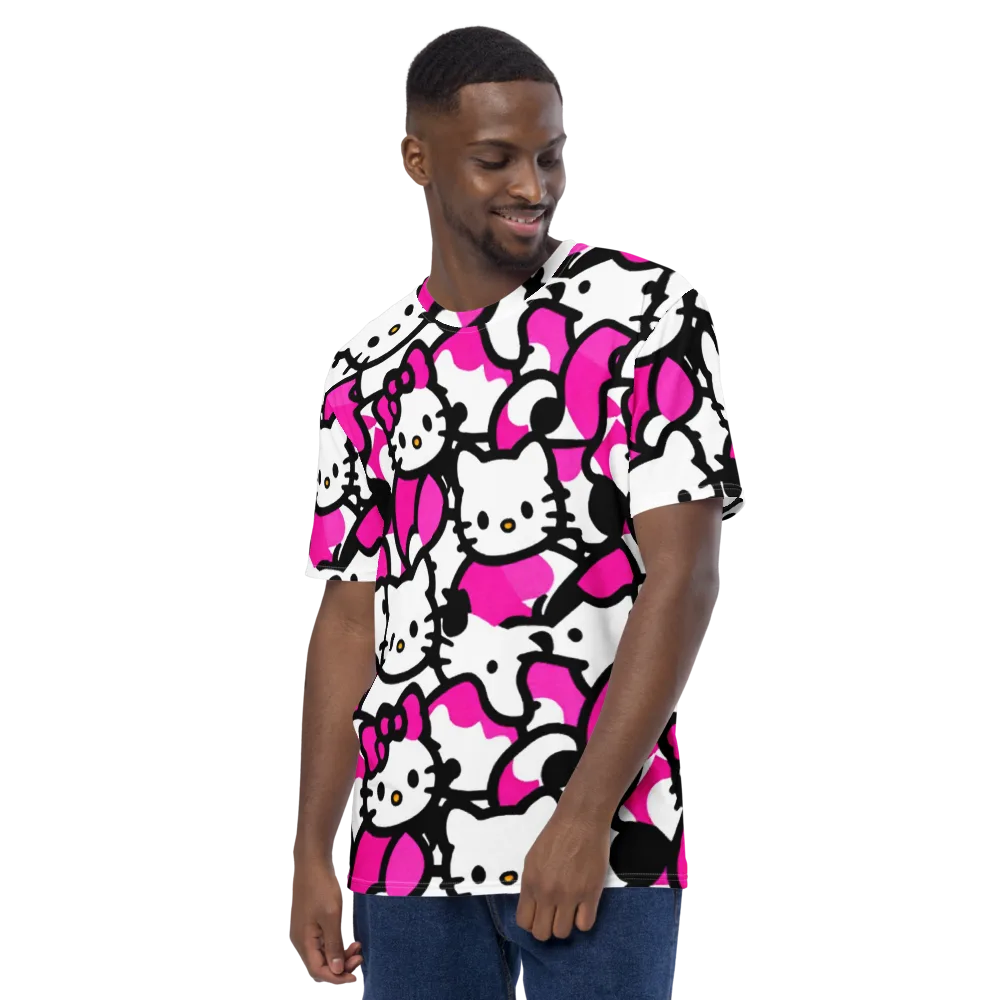 Neon Kitty Pop on Men's Crew Neck T-Shirt — Left