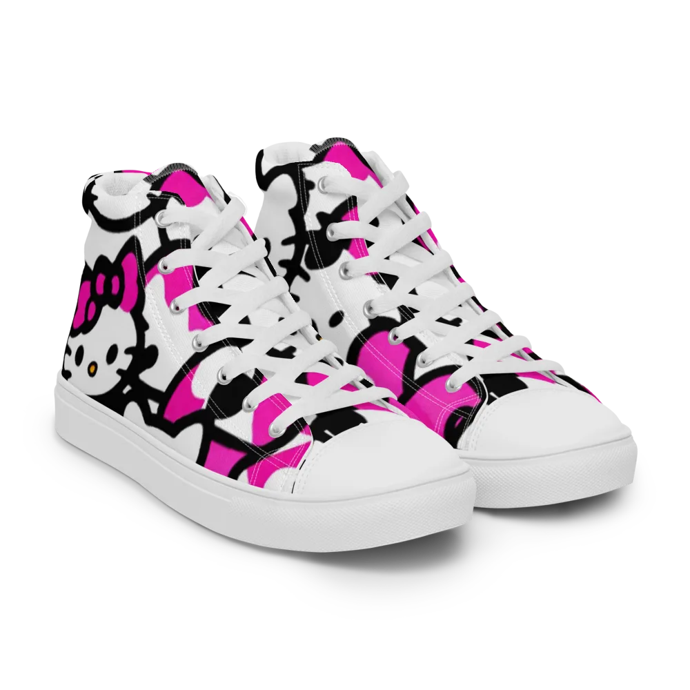 Neon Kitty Pop on Men's High Top Canvas Shoes — Right Front