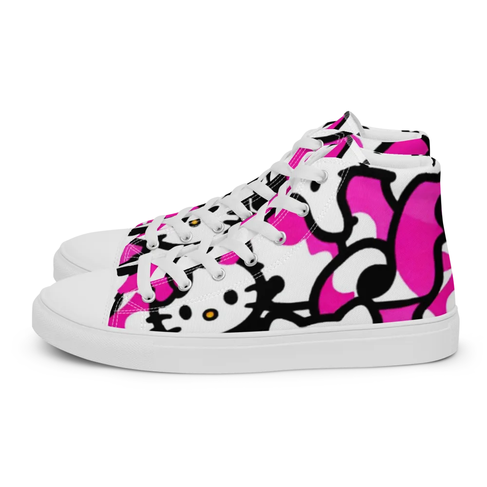 Neon Kitty Pop on Men's High Top Canvas Shoes — Left
