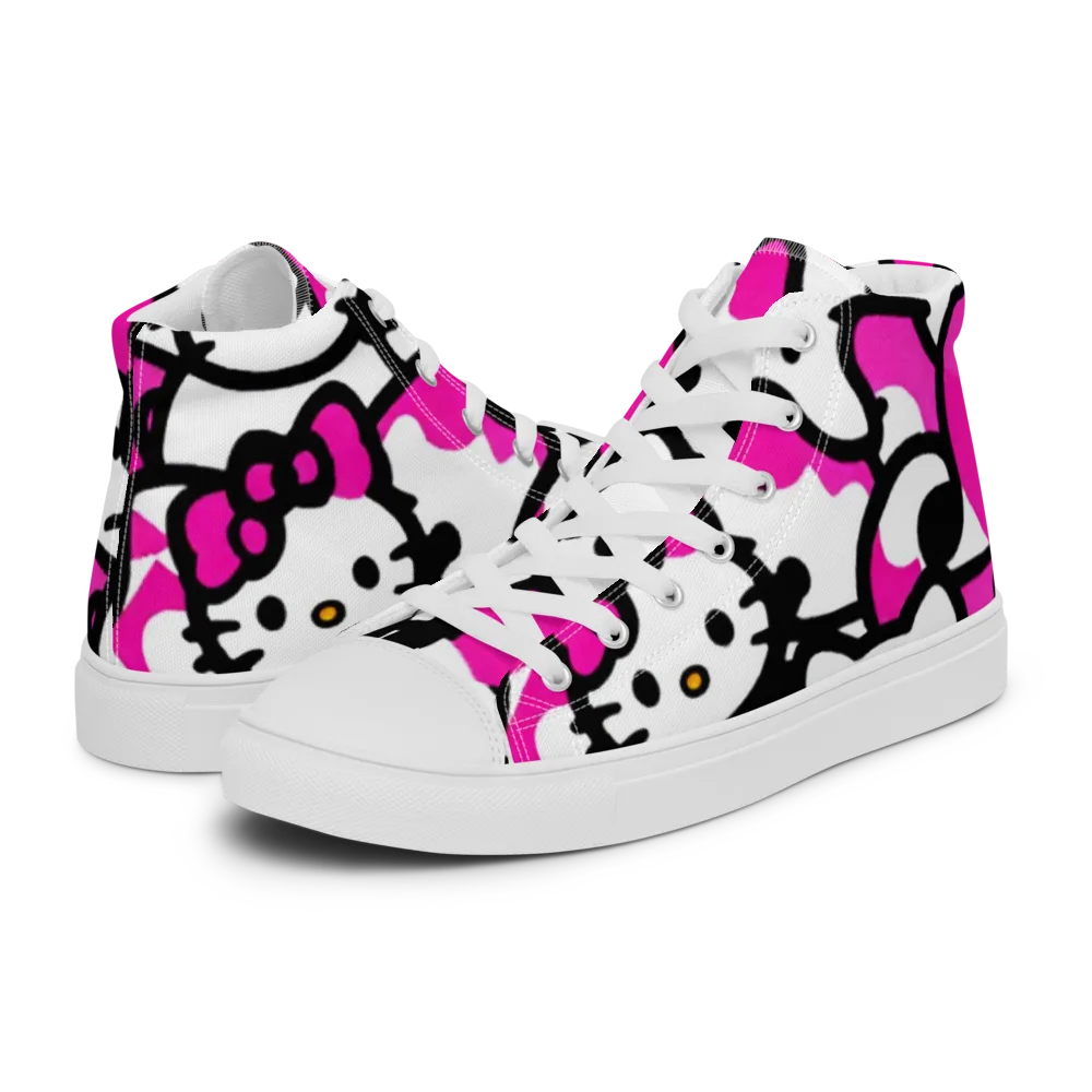 Neon Kitty Pop on Men's High Top Canvas Shoes — Left