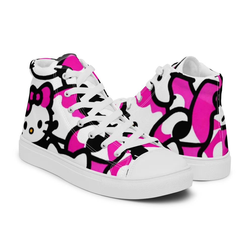 Neon Kitty Pop on Men's High Top Canvas Shoes — Right