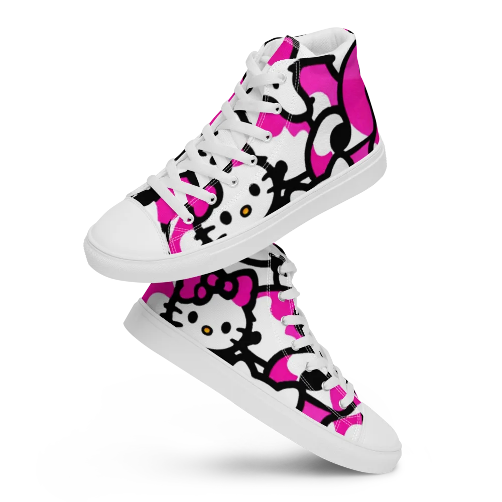 Neon Kitty Pop on Men's High Top Canvas Shoes — Front