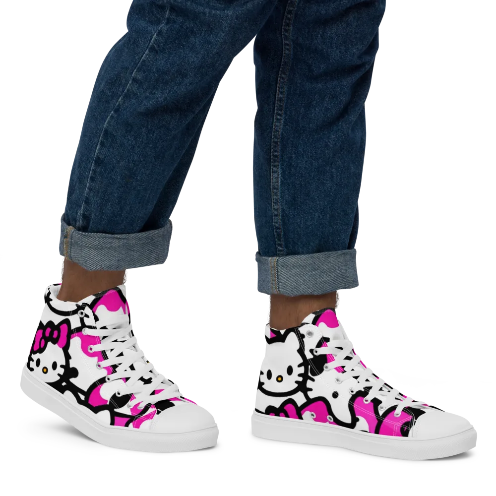 Neon Kitty Pop on Men's High Top Canvas Shoes — Right